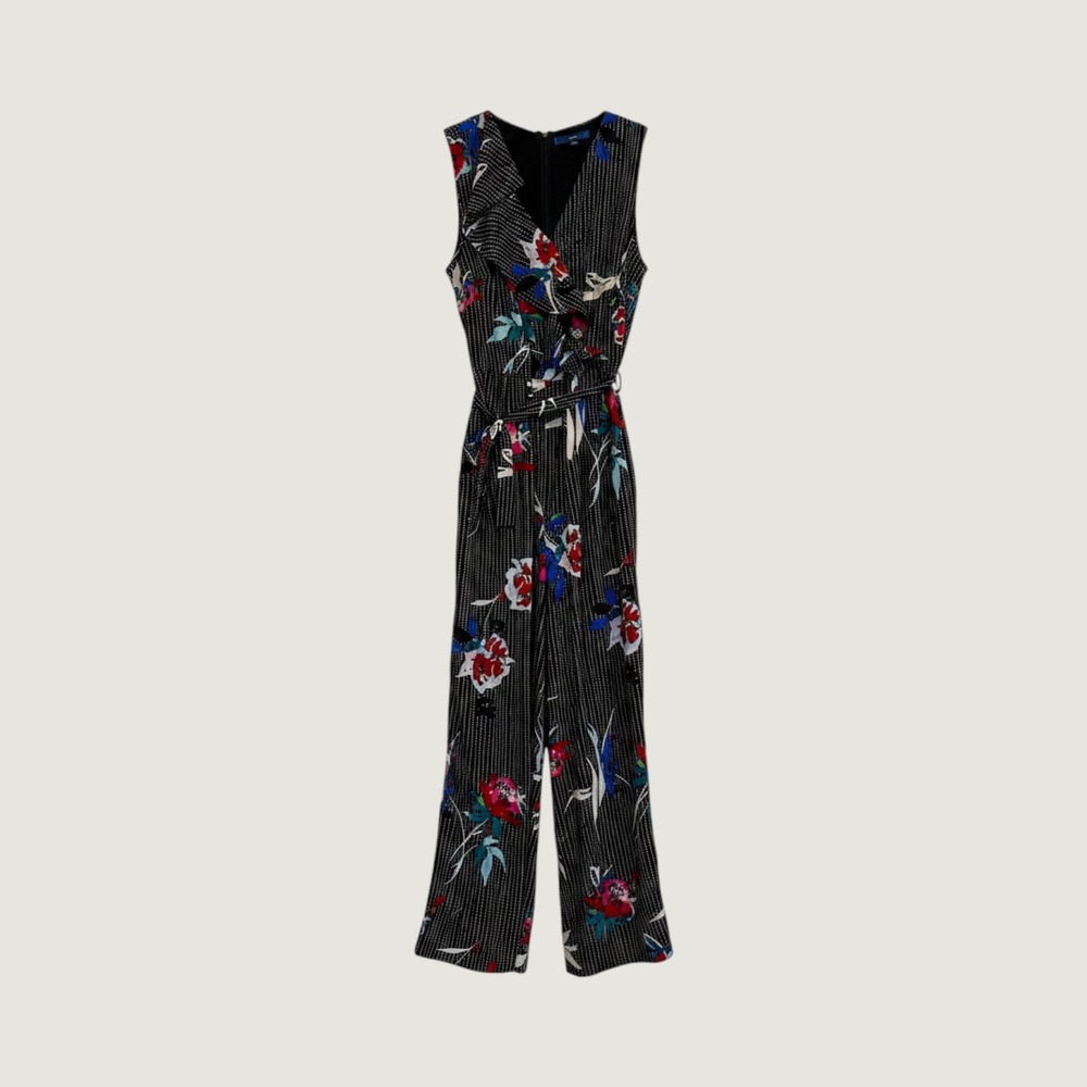 Apt.‎ 9 Jumpsuit Women 14 Black Excellent Floral Wrap Wide Leg Sleeveless V-Neck